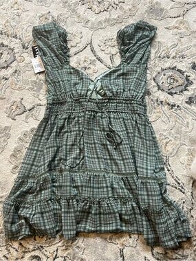 Trixxi Green Plaid Ruffle Sundress